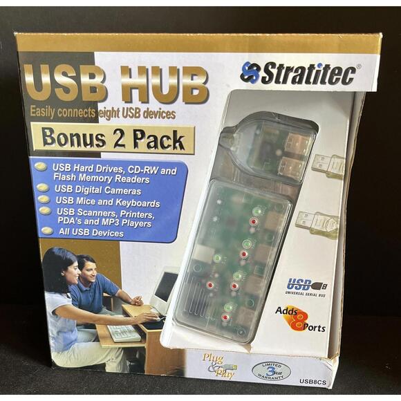 Other - Stratitec 4 Port USB Hub Bonus 2 Pk  NIB Connect 8 USB Devices Flash Hard Drive